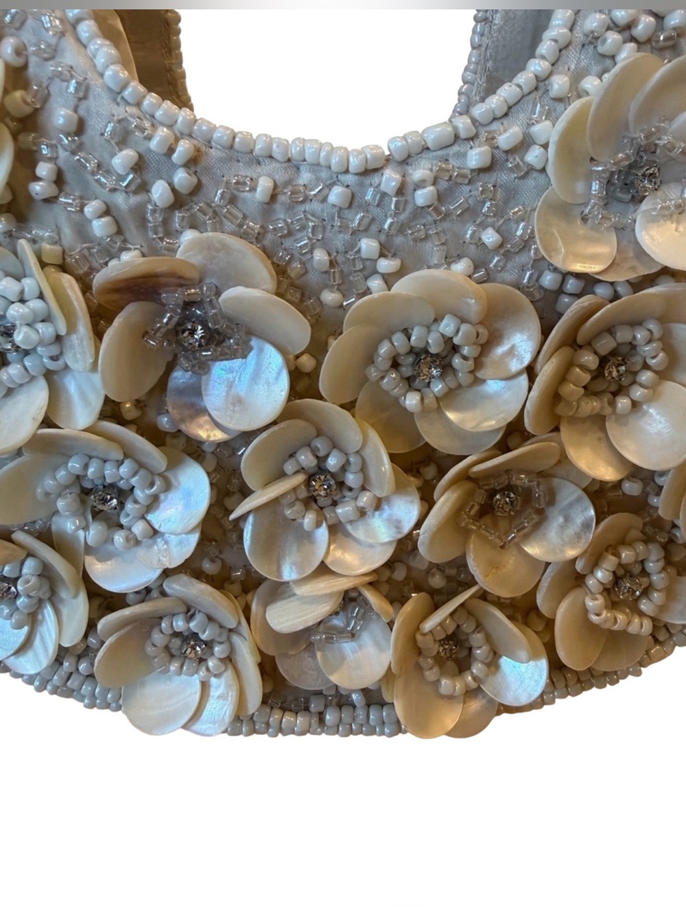 Beaded Shell Floral Shoulder Bag - with rhinestones Cream - Picture 7 of 10